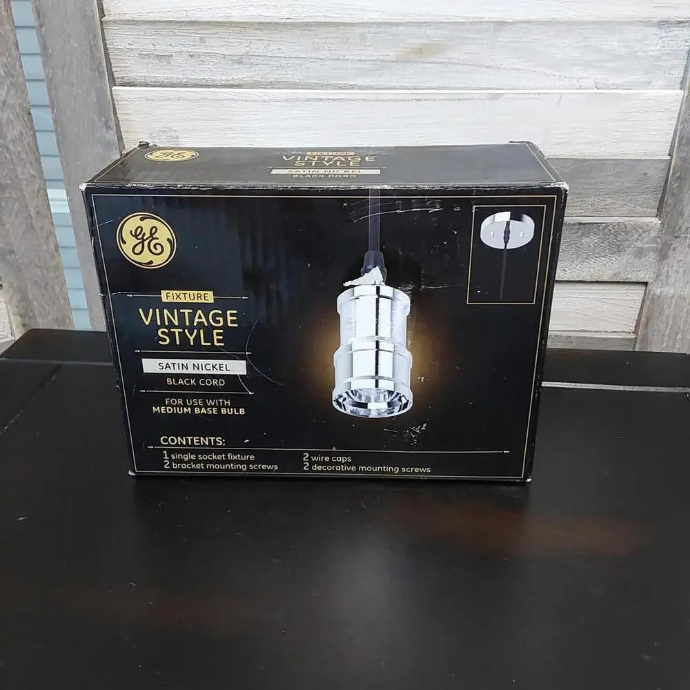 GE Vintage Style Pendant Fixture Satin Nickel